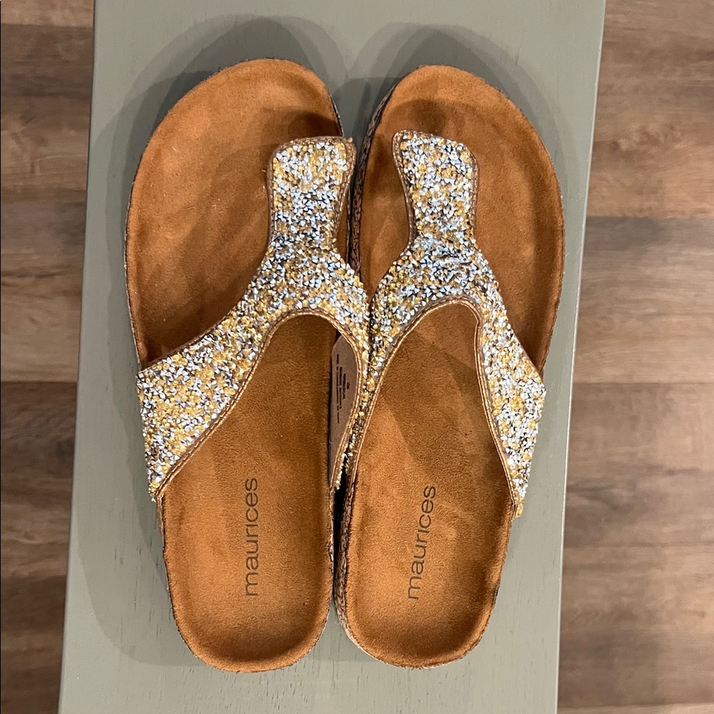 Maurices Sparkling Gold and Silver Women's Cork Sandals - Picture 2 of 7